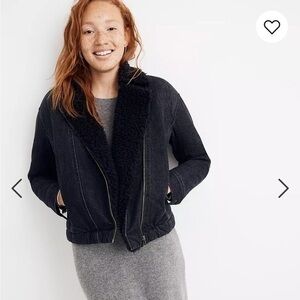 Madewell black denim motorcycle Sherpa jacket size S